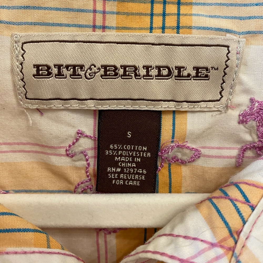 Bit & Bridle Pink Snaps Pink Embroidery Plaid Top - Picture 2 of 6